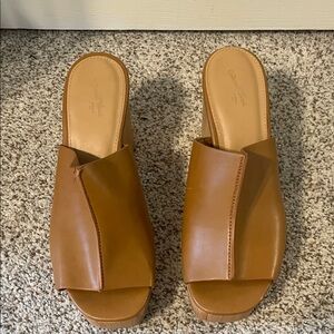 Women's Tan Leather Slide Sandals